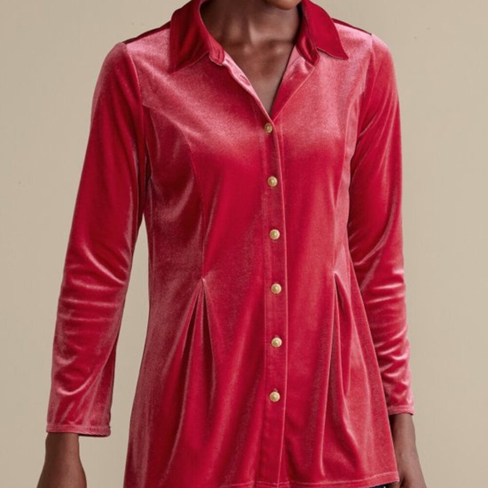 Women's Soft Surroundings Enchanted Velvet Shirt in Sangria Red New With Tags!